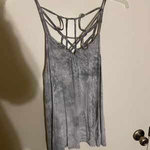 Gray and white marble, criss cross, spaghetti strap tank top